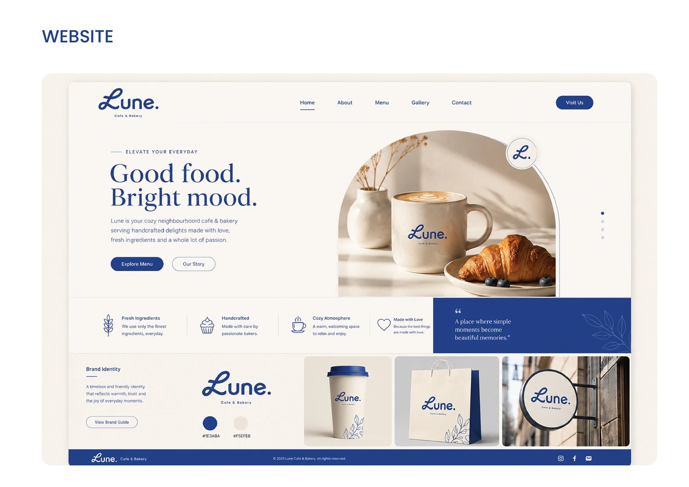 Lune Cafe and Bakery brand identity design stationery collateral by Ashida Hydrose