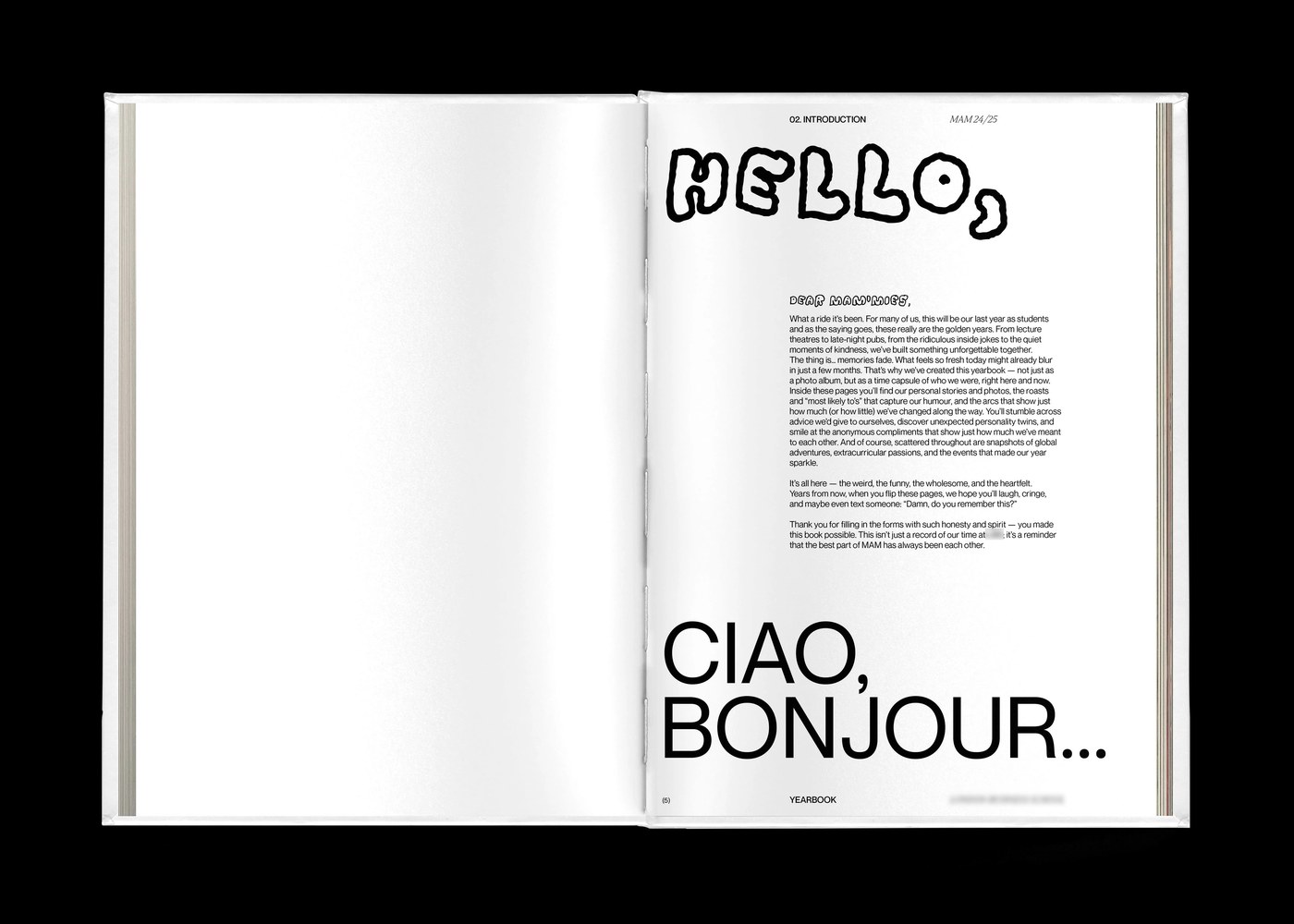 Book binding details and page margins of MAM Yearbook editorial design