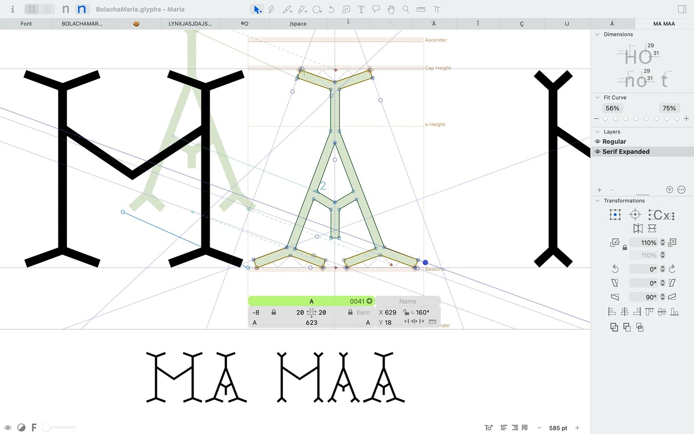 Maria RM variable typeface specimen detail by Rui Marques
