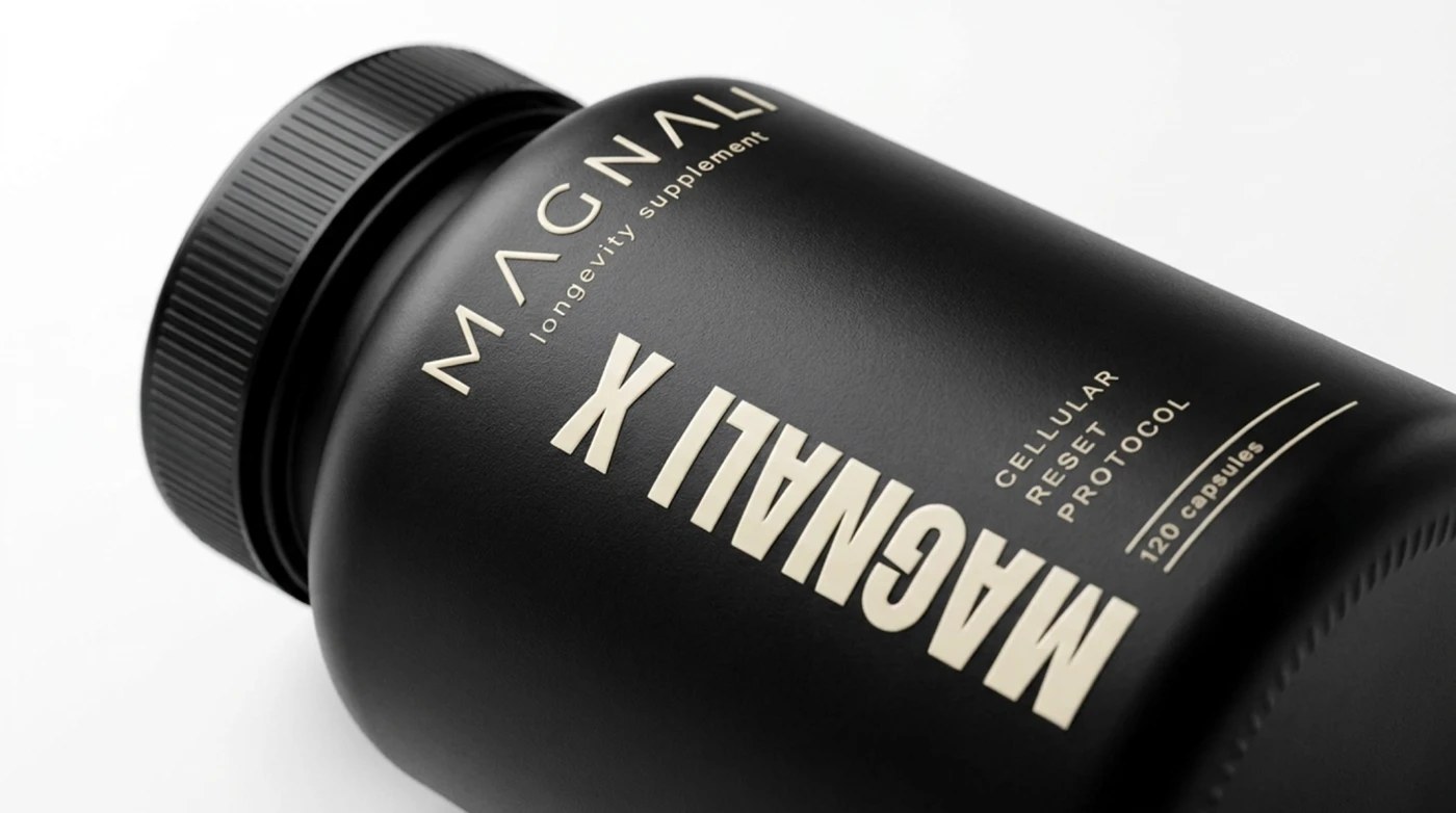Three containers aligned in supplement packaging design wellness branding