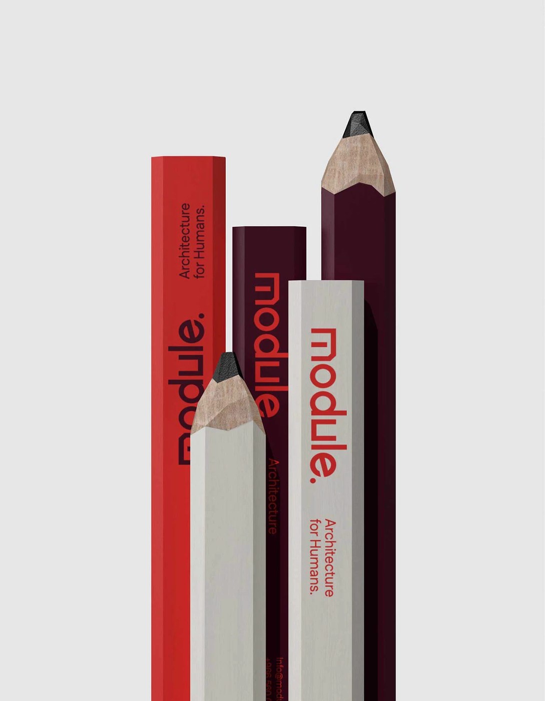 Module architectural drafting pencils in Neon Red, Burgundy, and Light Gray