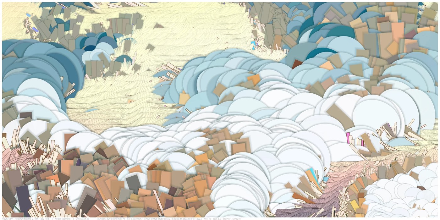 noise-scape 2025 holger lippmann mathematical terrain generated using squares and ellipses
