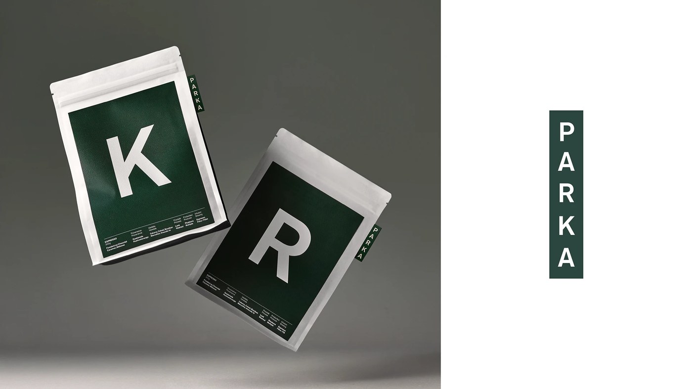 Parka Coffee packaging design logo and typographic details
