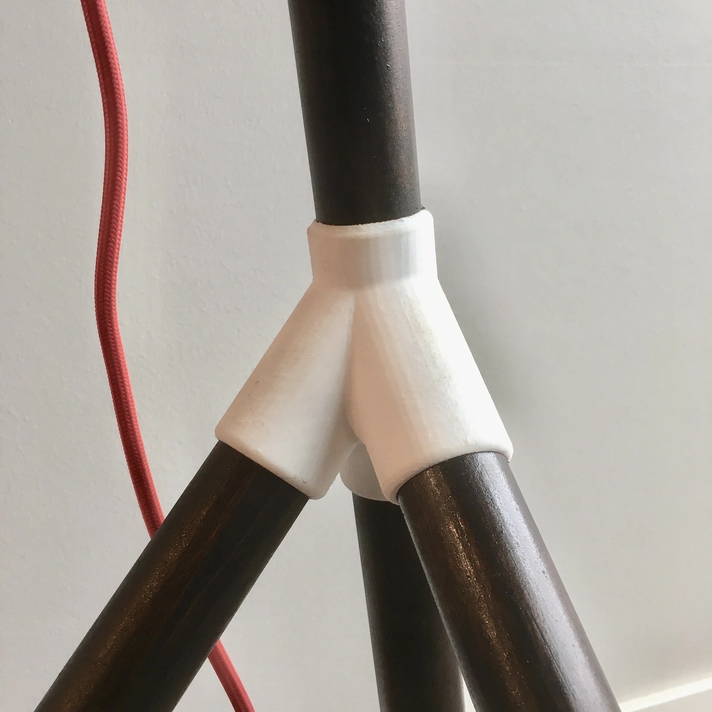 3D printed lamp custom white ABS joint detail