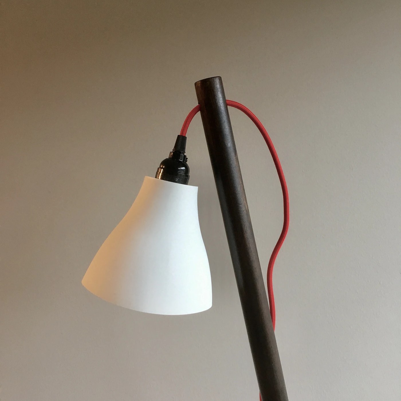 3D printed lamp fully assembled on floor