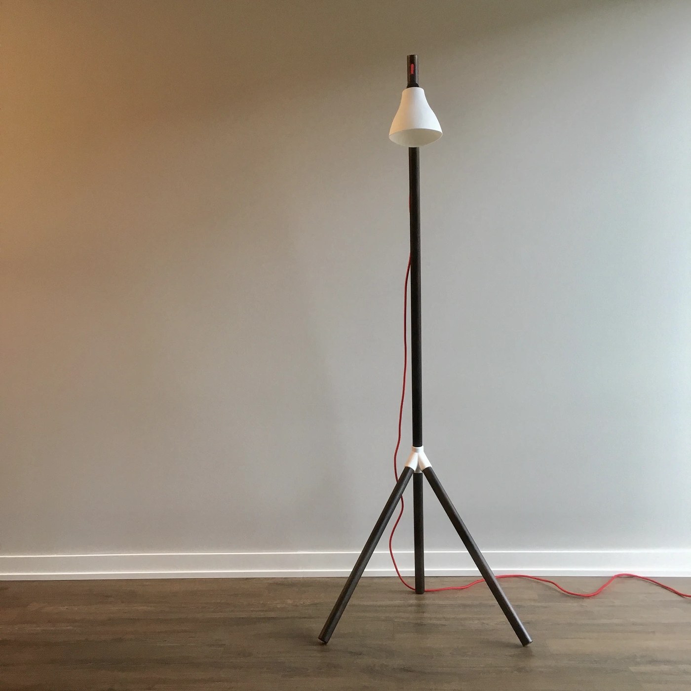 3D printed lamp lit in modern interior setting