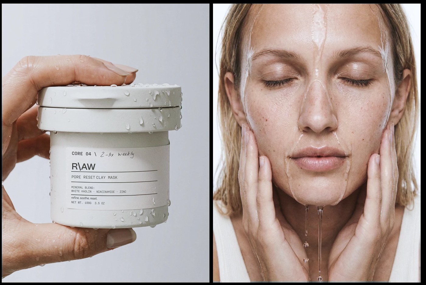 skincare packaging design brand identity system mockups showcasing raw clay canisters