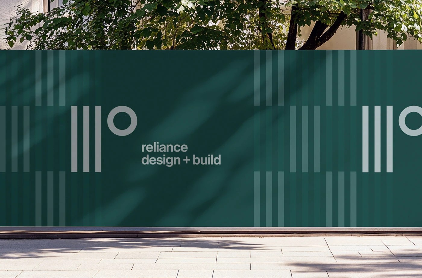 Reliance brand identity architectural home exterior with tree and structural lines