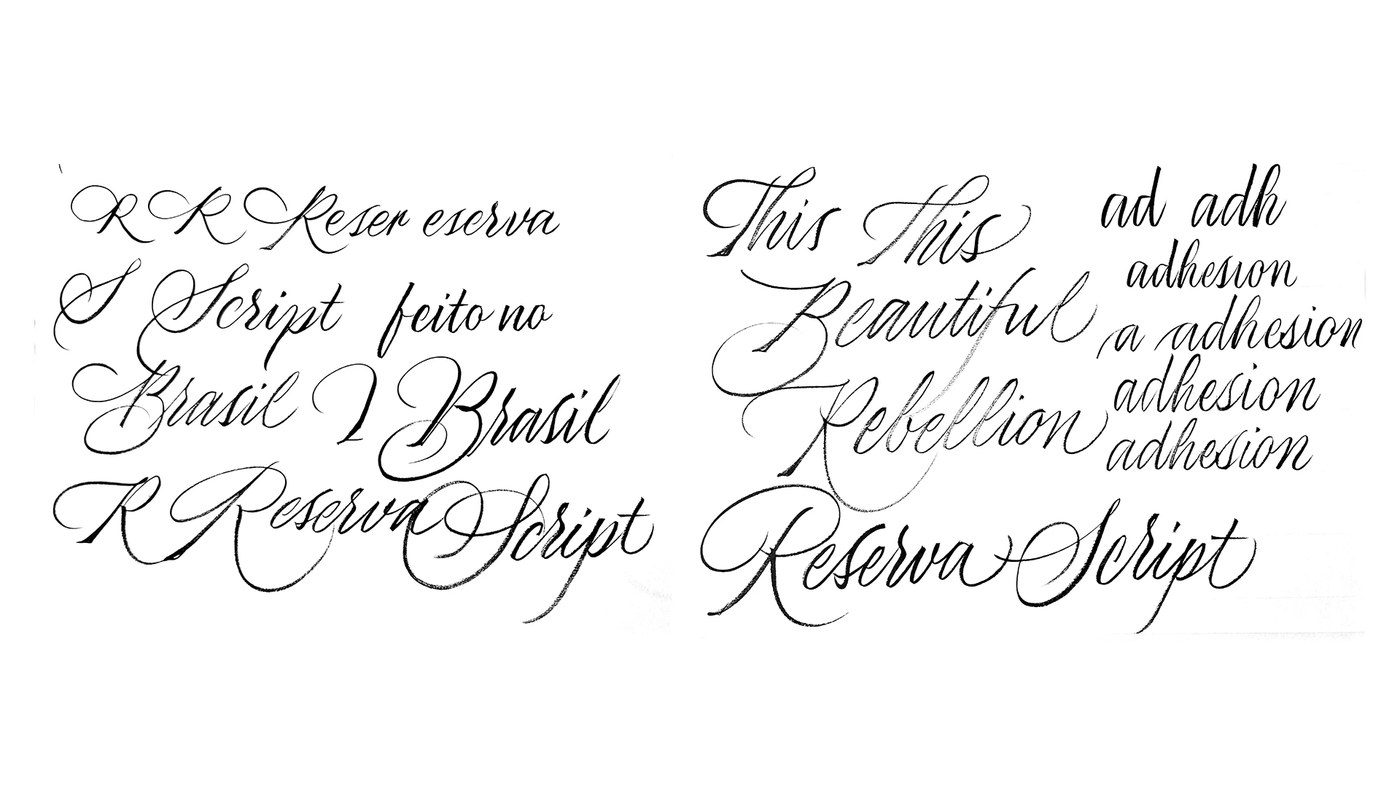 Pointed-pen ink explorations and lettering swash studies for Reserva typography design by Plau