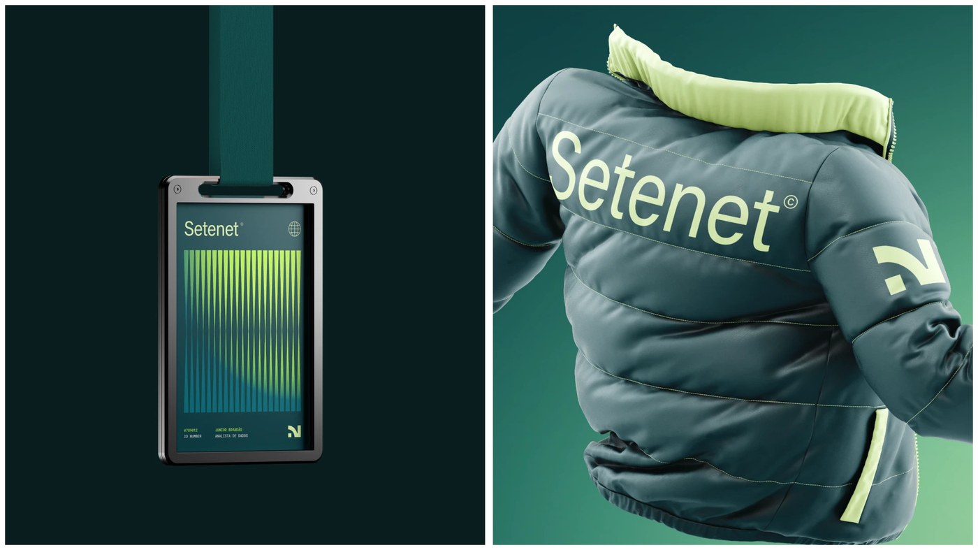 Setenet security ID badge lanyard and branded technician puffer jacket brand identity