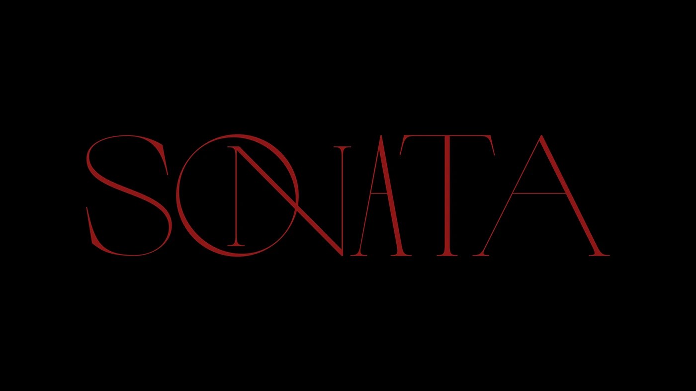 SONATA event identity design hero — crimson Didone type on near-black by Shafiq Alam