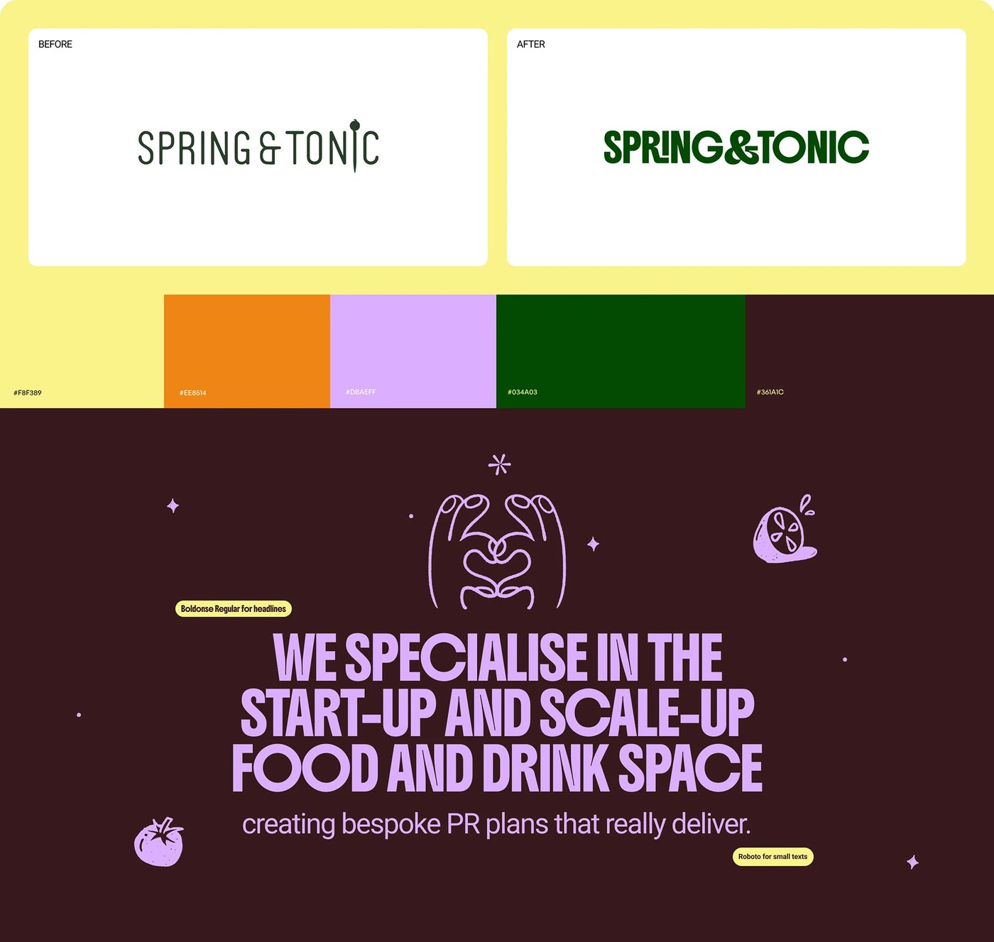 Spring & Tonic visual identity website refresh and editorial typography