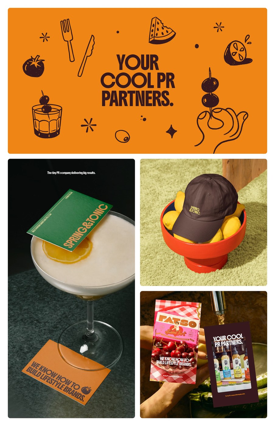 Spring & Tonic visual identity branded cap and merchandise collateral