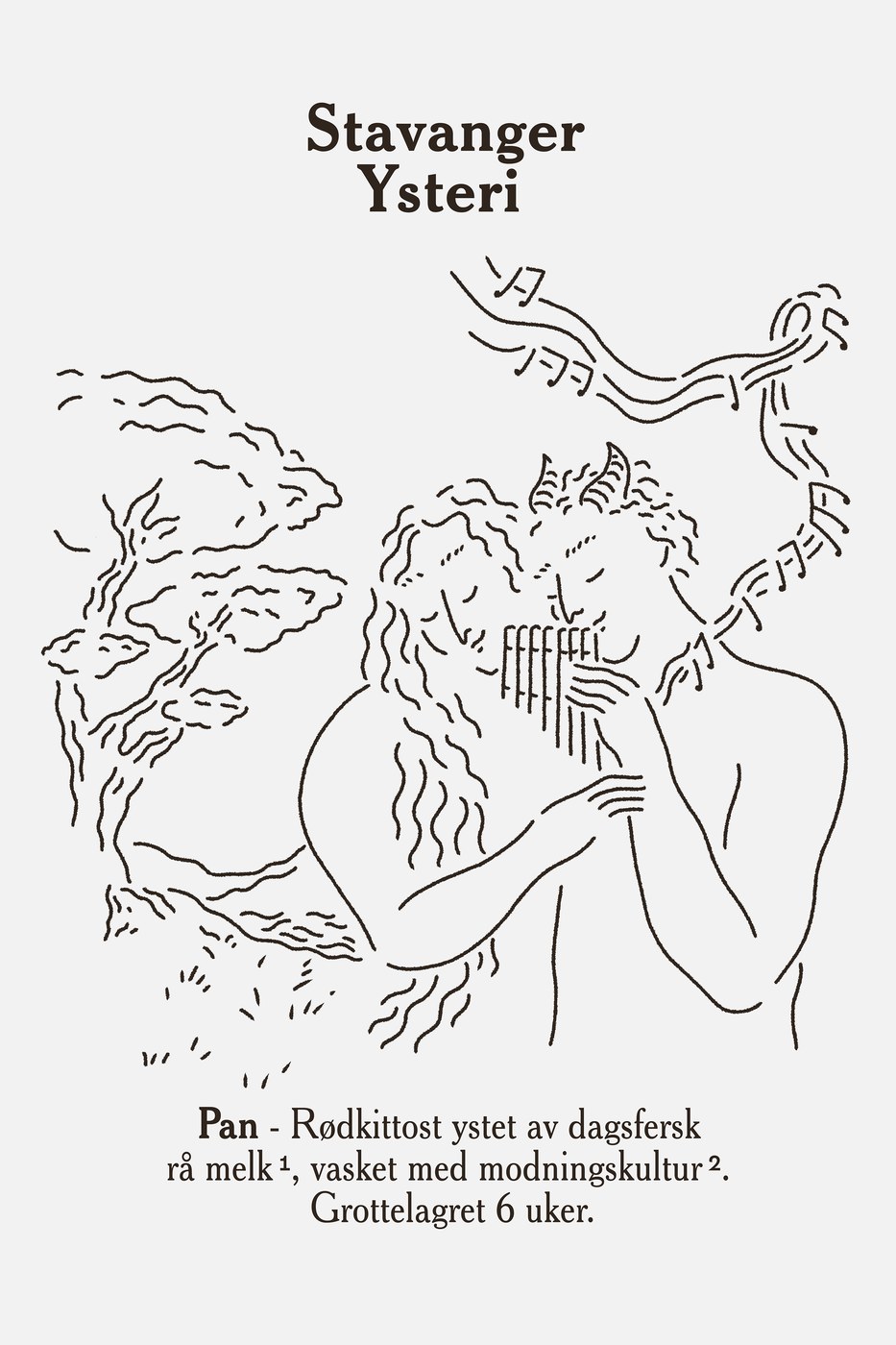 Typographic layout specimen and Debora Szpilman linework illustration for Stavanger Ysteri Pan cheese label