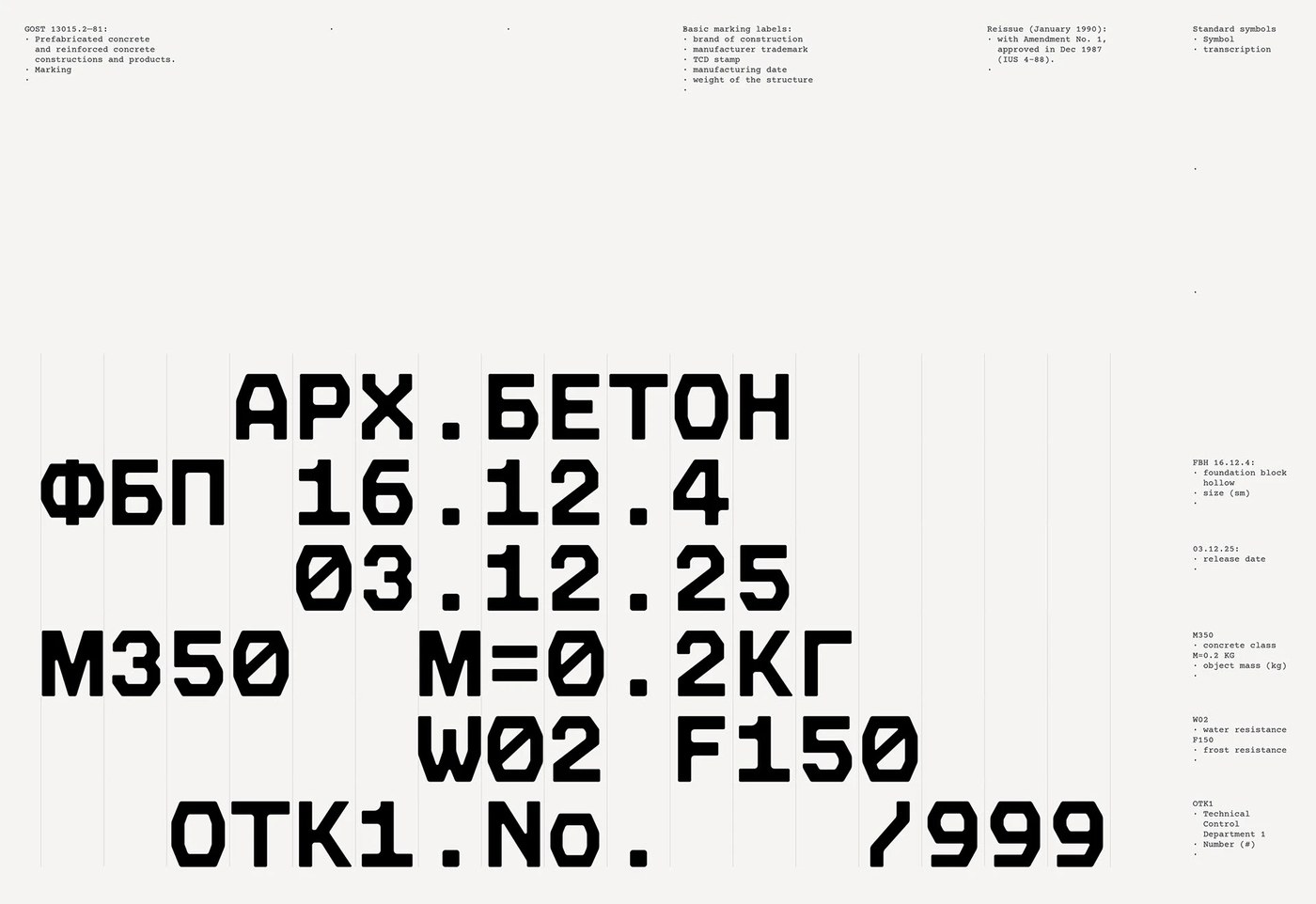 GOST industrial marking system and monospaced letterform decode in packaging design
