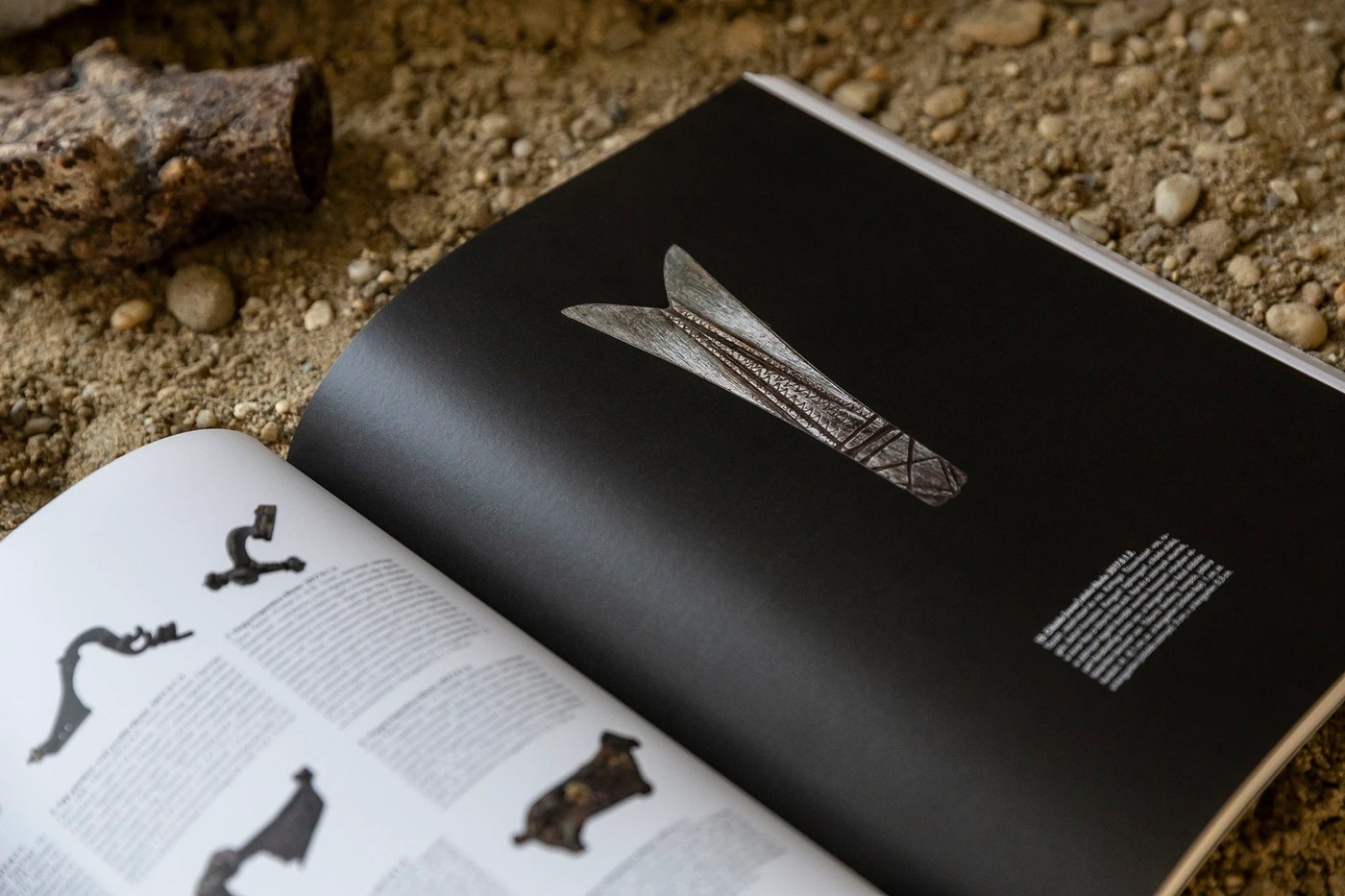 Open-spine stitch binding detail in this editorial design project