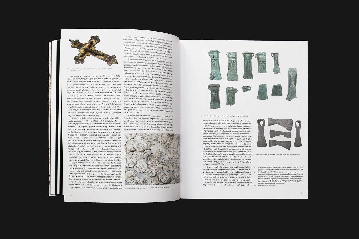 Close-up photography showing printed artifact pages of editorial design project