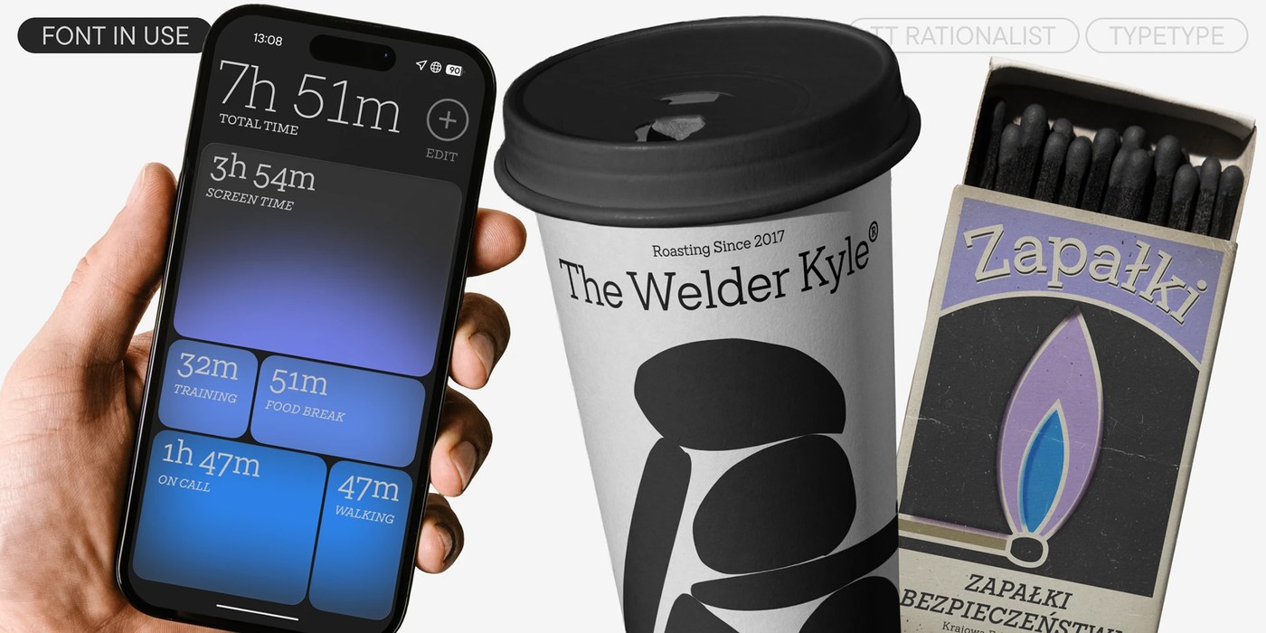 Activity tracking interface and smartwatch screen demonstrating TT Rationalist numbers and typography in digital application
