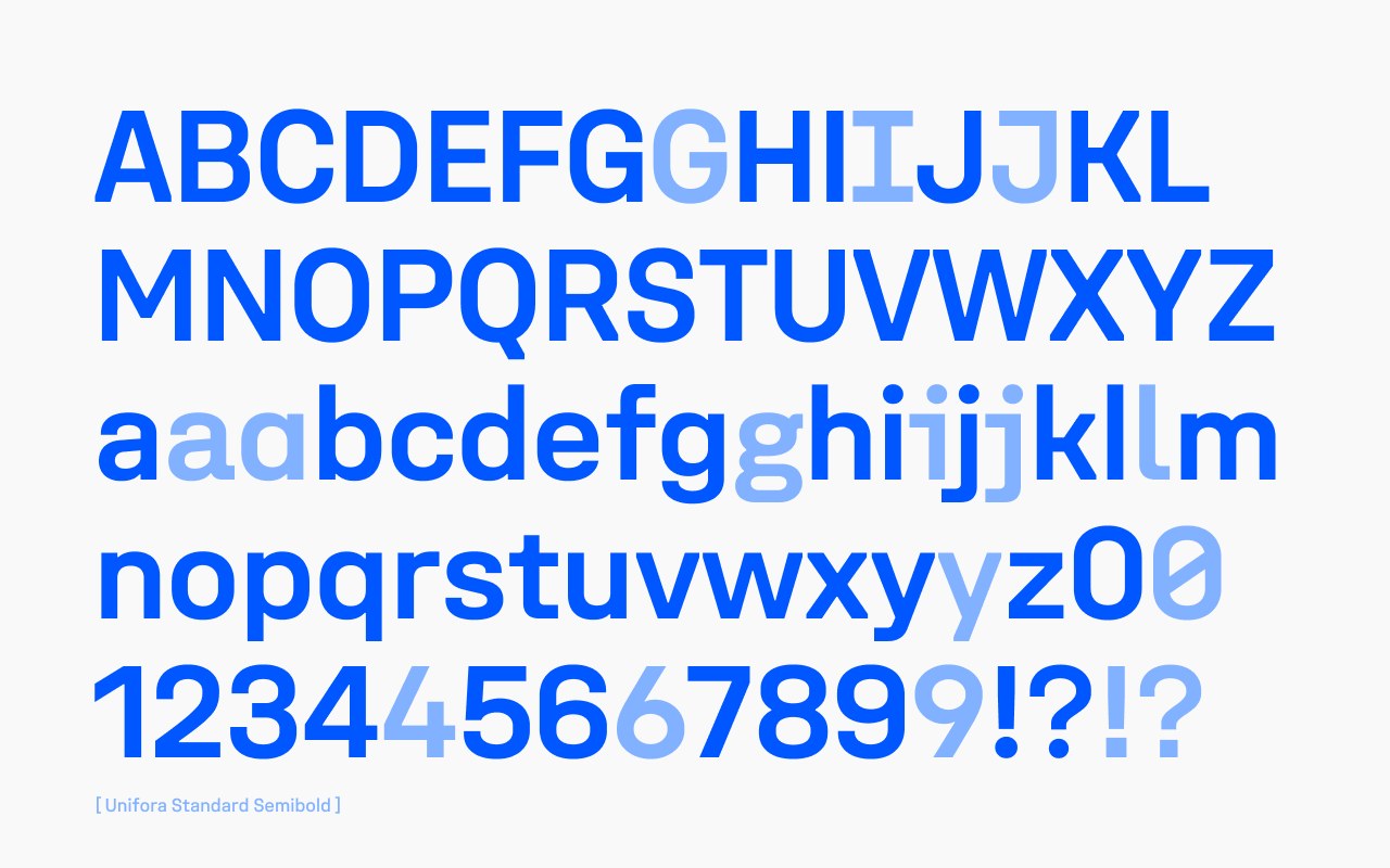 Unifora typography design specimen showcase showing layout grids
