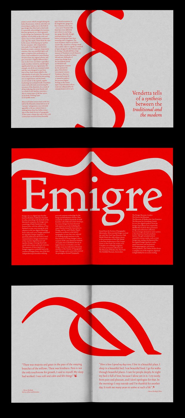 vendetta typeface specimen book design layout typography detailing custom geometric glyph alignments