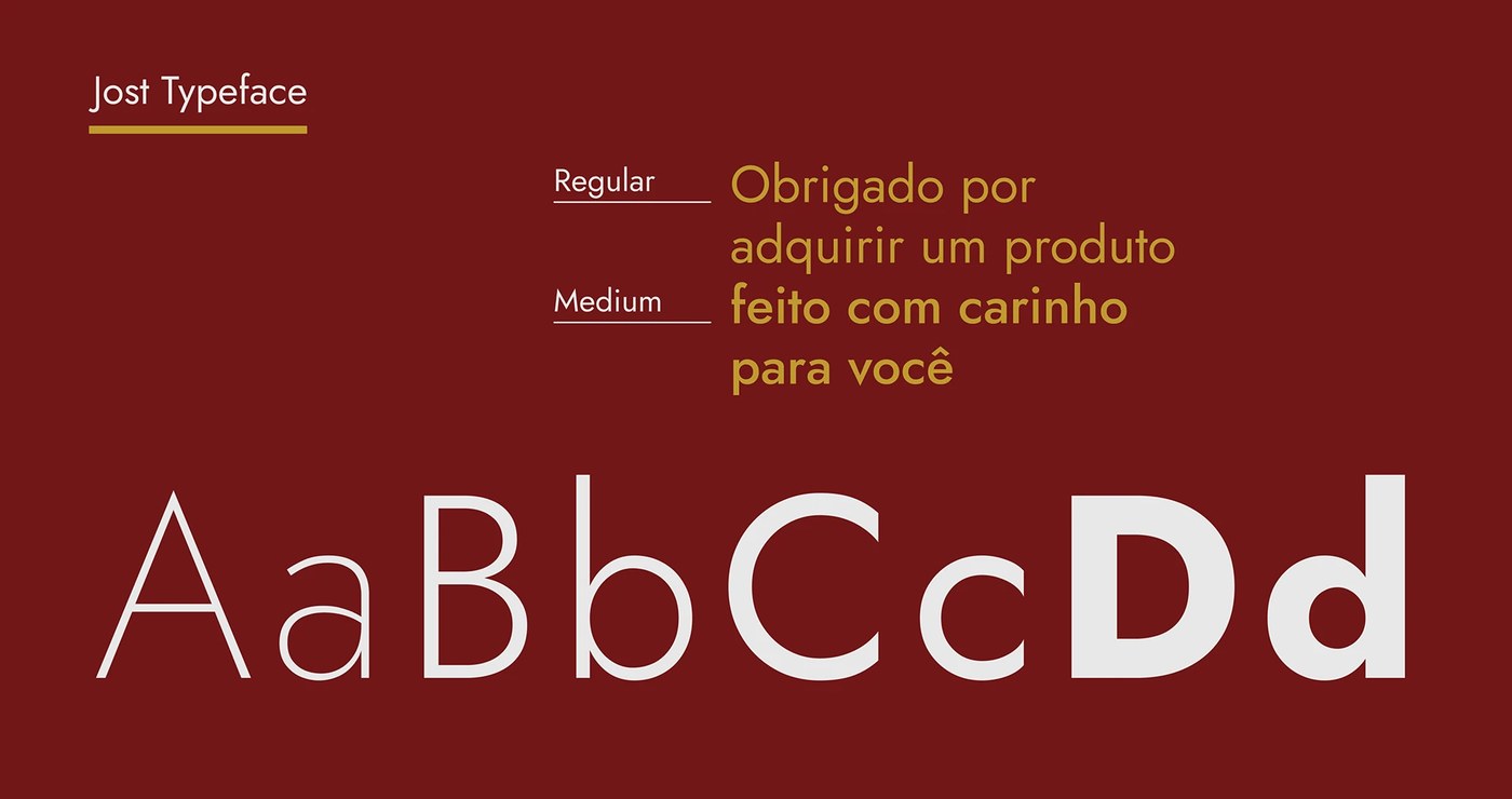 Voluta typography specimen displaying Jost geometric font in Regular and Medium weights
