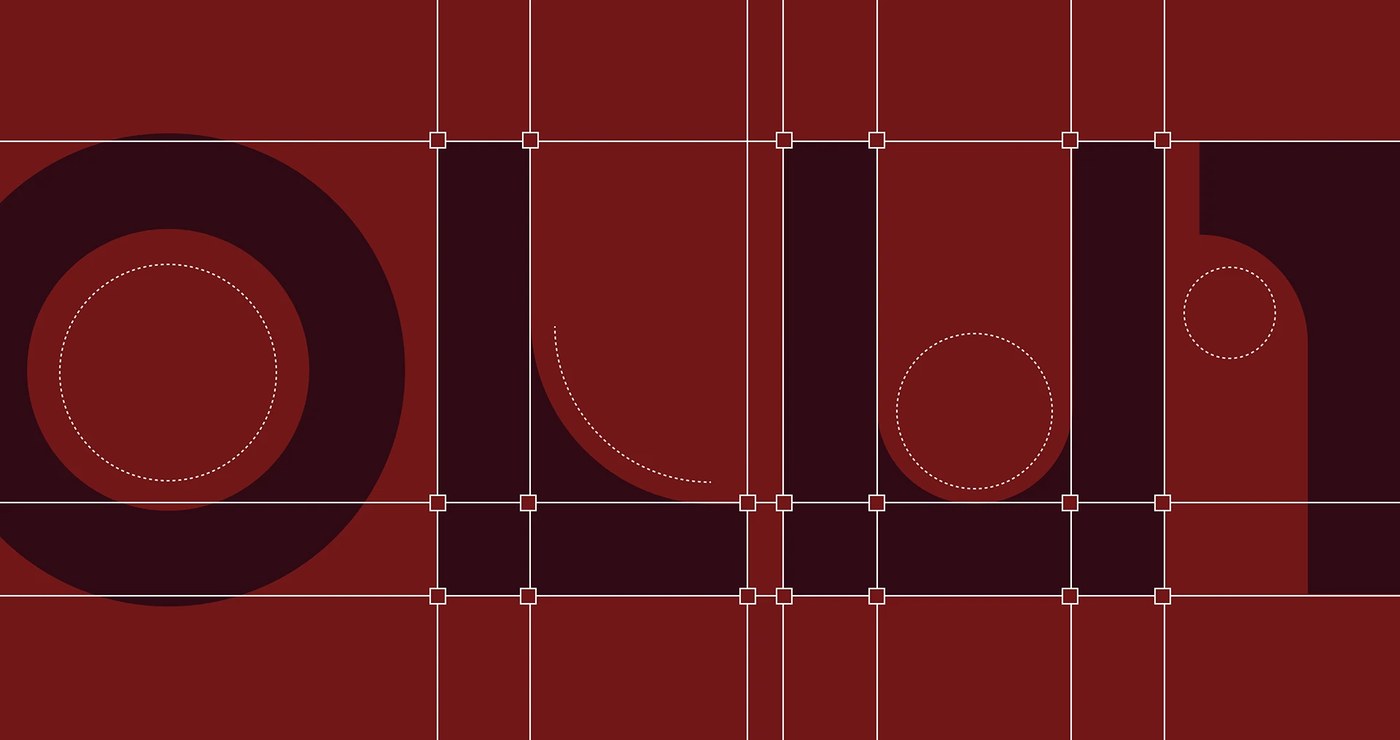 Voluta custom logotype letterform construction grid detailing geometric curves and bezier anchors
