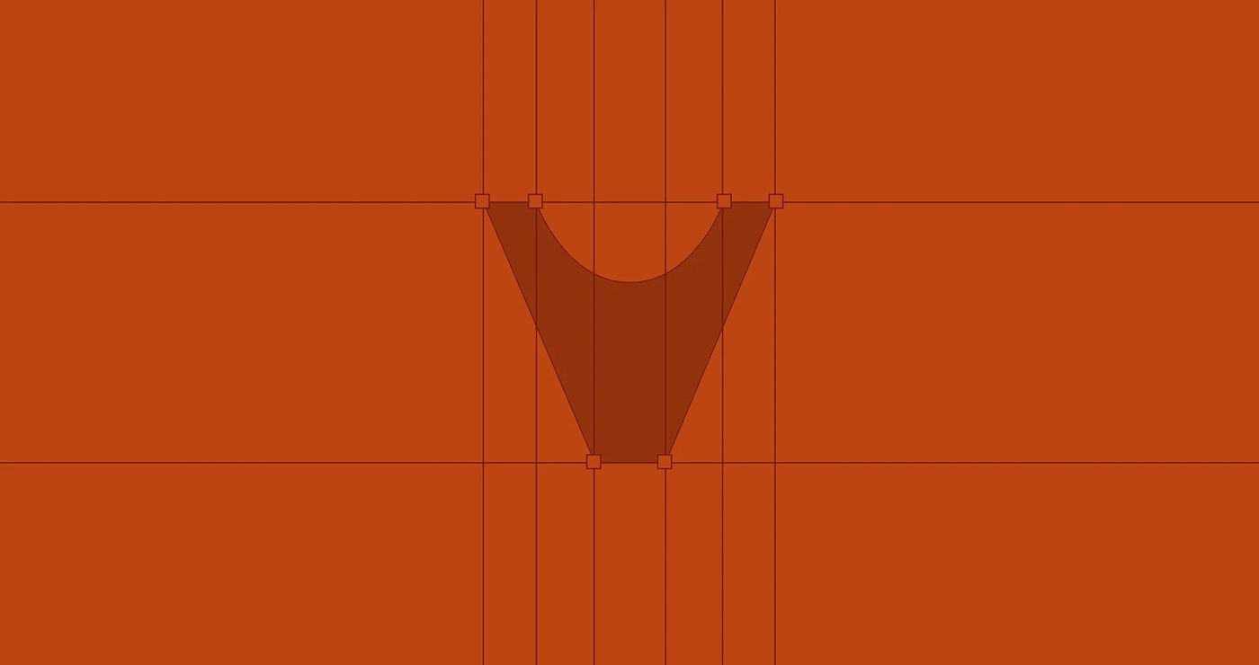 Voluta architectural Niemeyer column V letterform vector geometry and construction grid
