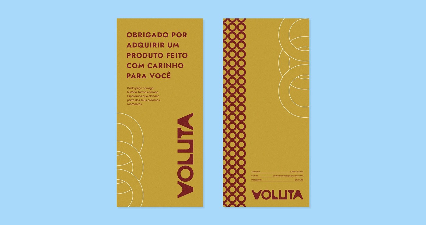 Voluta vertical collateral cards with modular cobogó geometric circular patterns in Mostarda Paulista