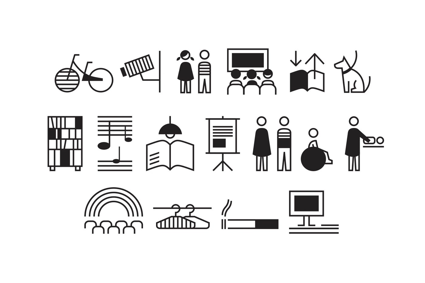 wayfinding system mediateka tychy blank studio custom geometric pictograms on glass