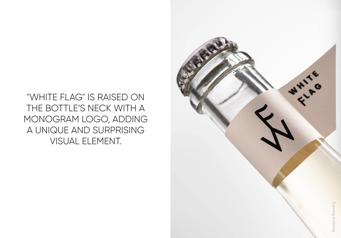 Folded paper neck flag with monogram in packaging design by Backbone Branding