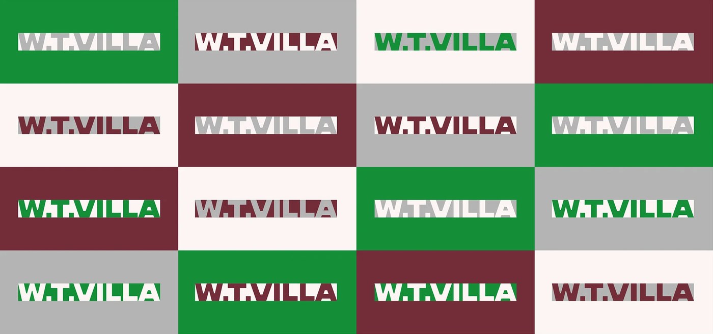 W.T.VILLA 4x4 chromatic matrix across Kelly Green, Burgundy, Grey, and Off-White