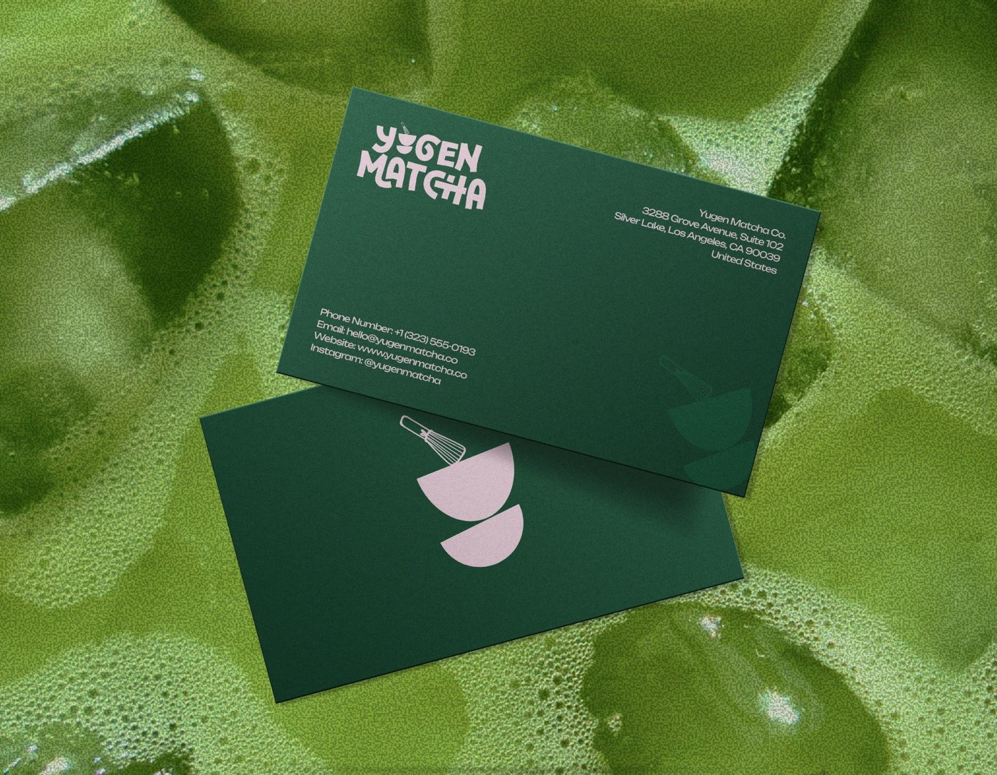 Minimalist packaging design and branding motifs for Yugen Matcha