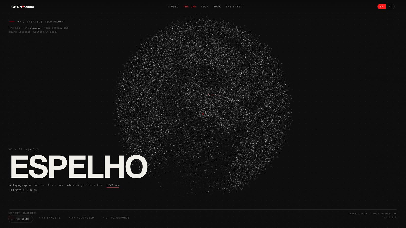 Espelho typographic mirror instrument in GØDN.studio interactive web design