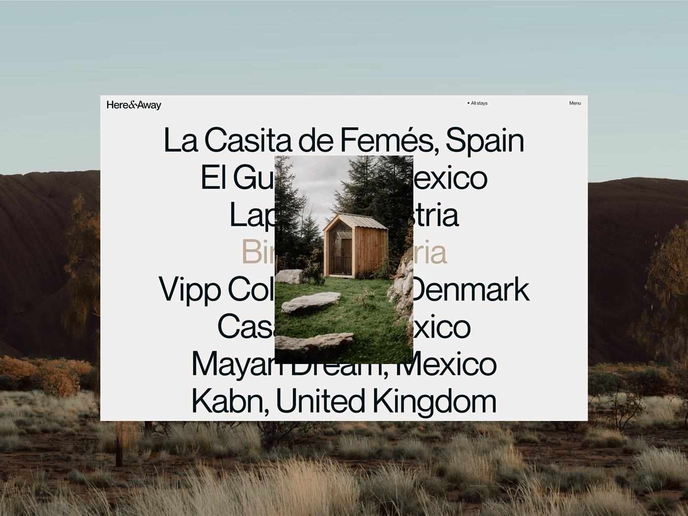 Here Away travel platform ui ux layout hero