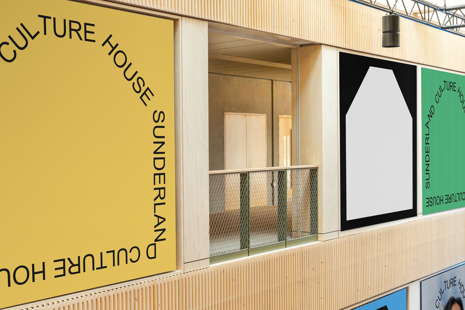 Digital screens showing the Culture House Sunderland animated identity frames