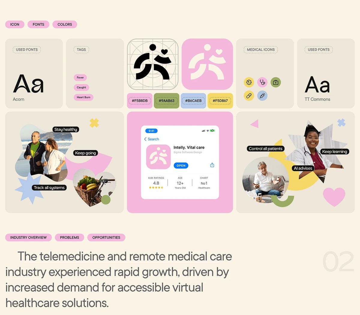 Intelly Healthcare App mobile phone mockup typography UI details