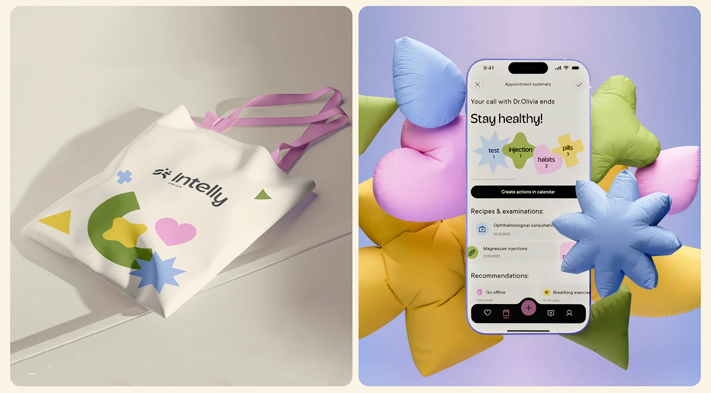 Intelly Healthcare App smartphone screen onboarding UI mockup