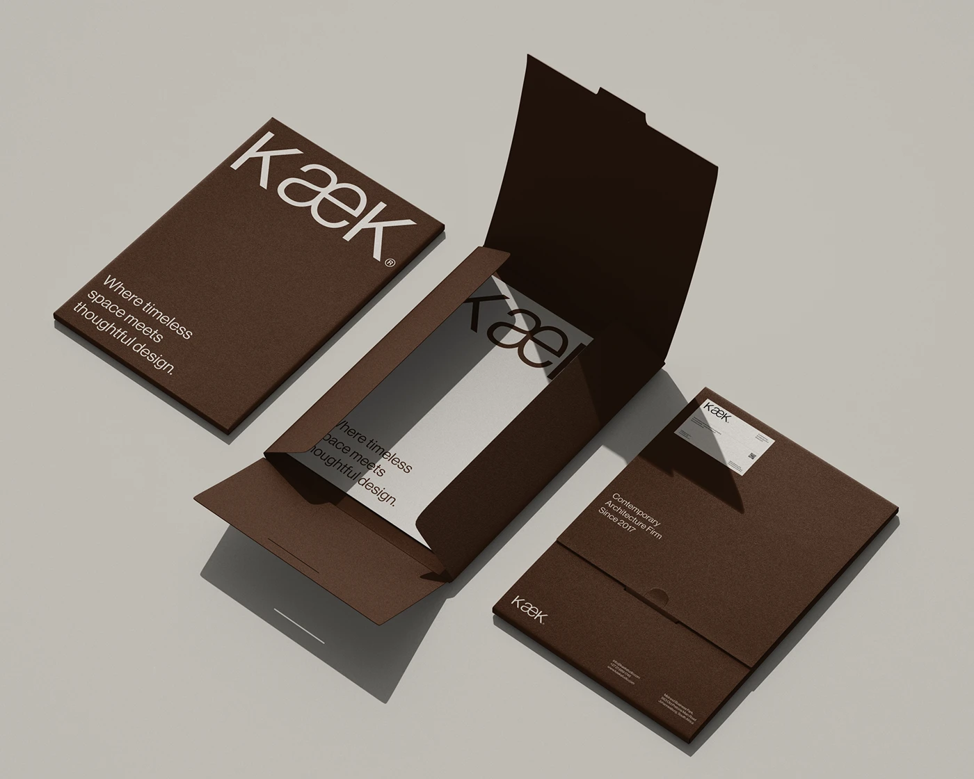 KæK brand identity minimal branding business cards details