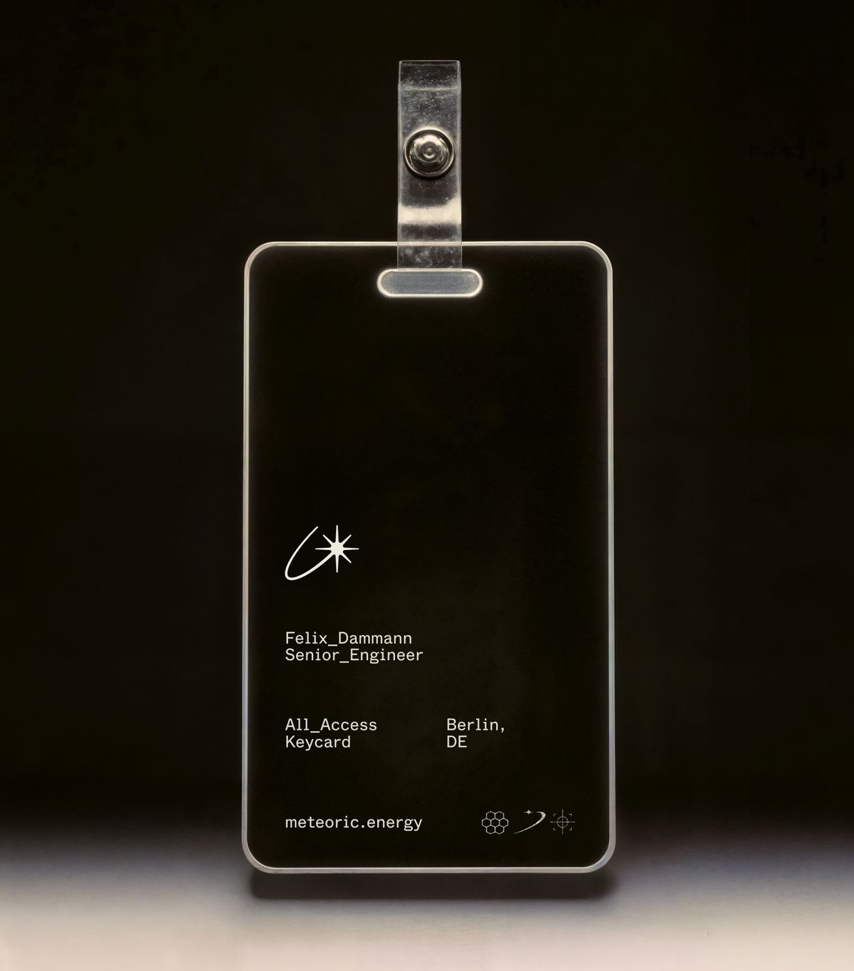 Meteoric energy branding mobile app UI mockup