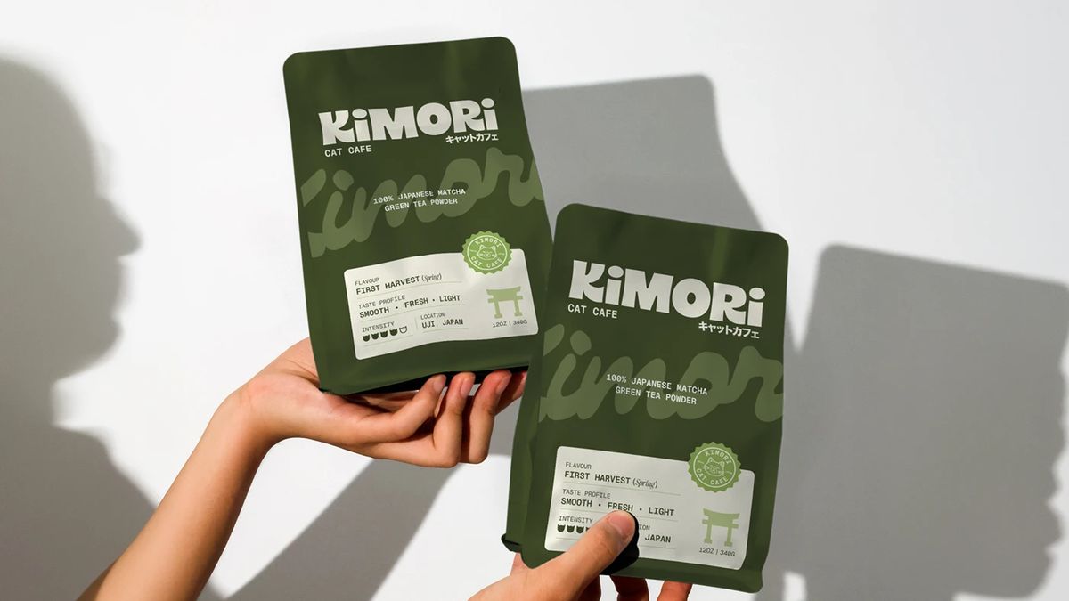 Kimori Matcha Cat Cafe mobile app UI design mockup branding