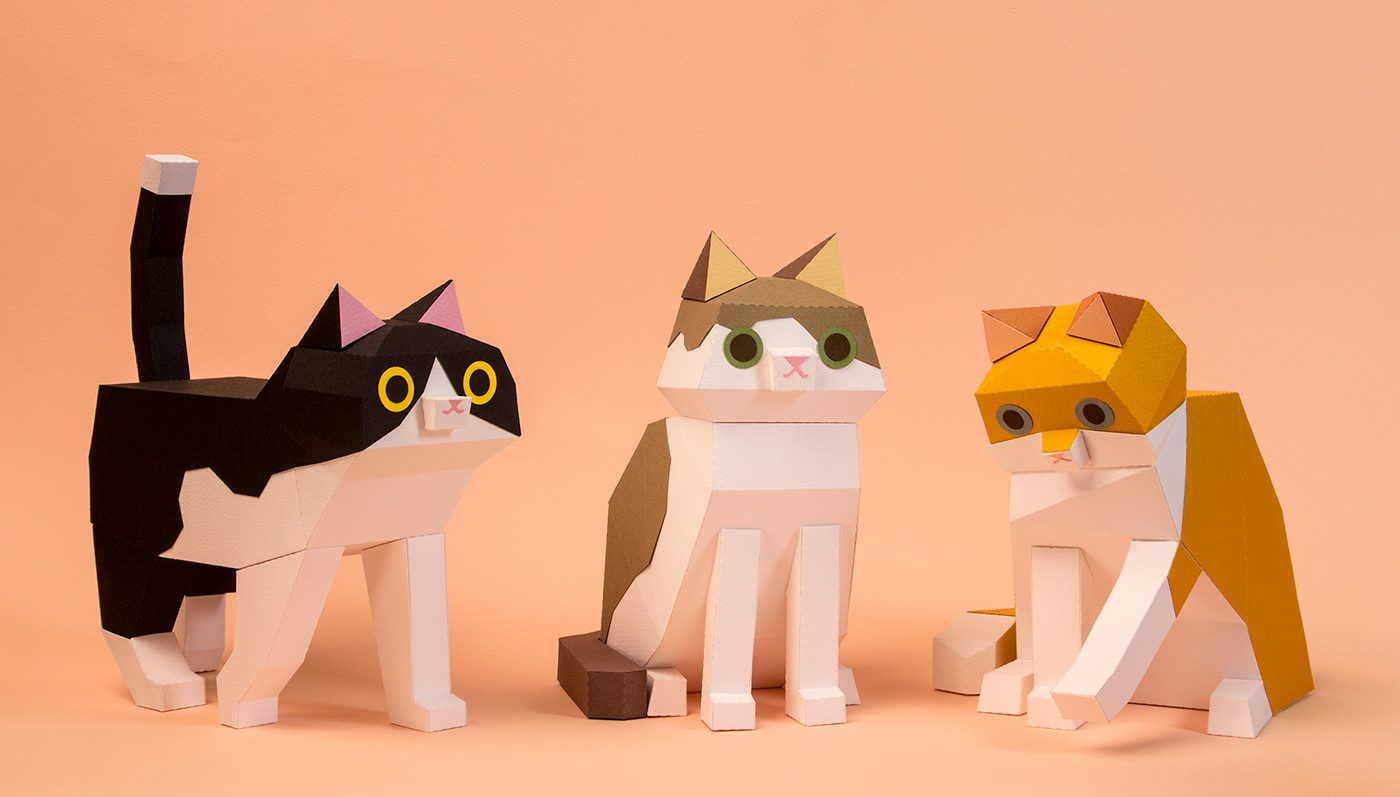 Kitten Paper Kits 3D paper cat sculptures design by Estudio Guardabosques