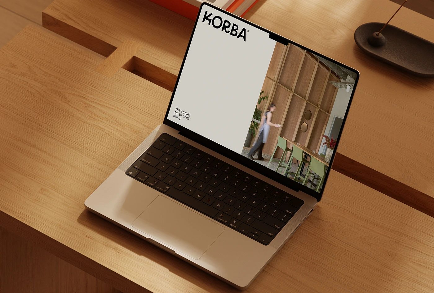KORBA architectural studio branding laptop web screen mockup