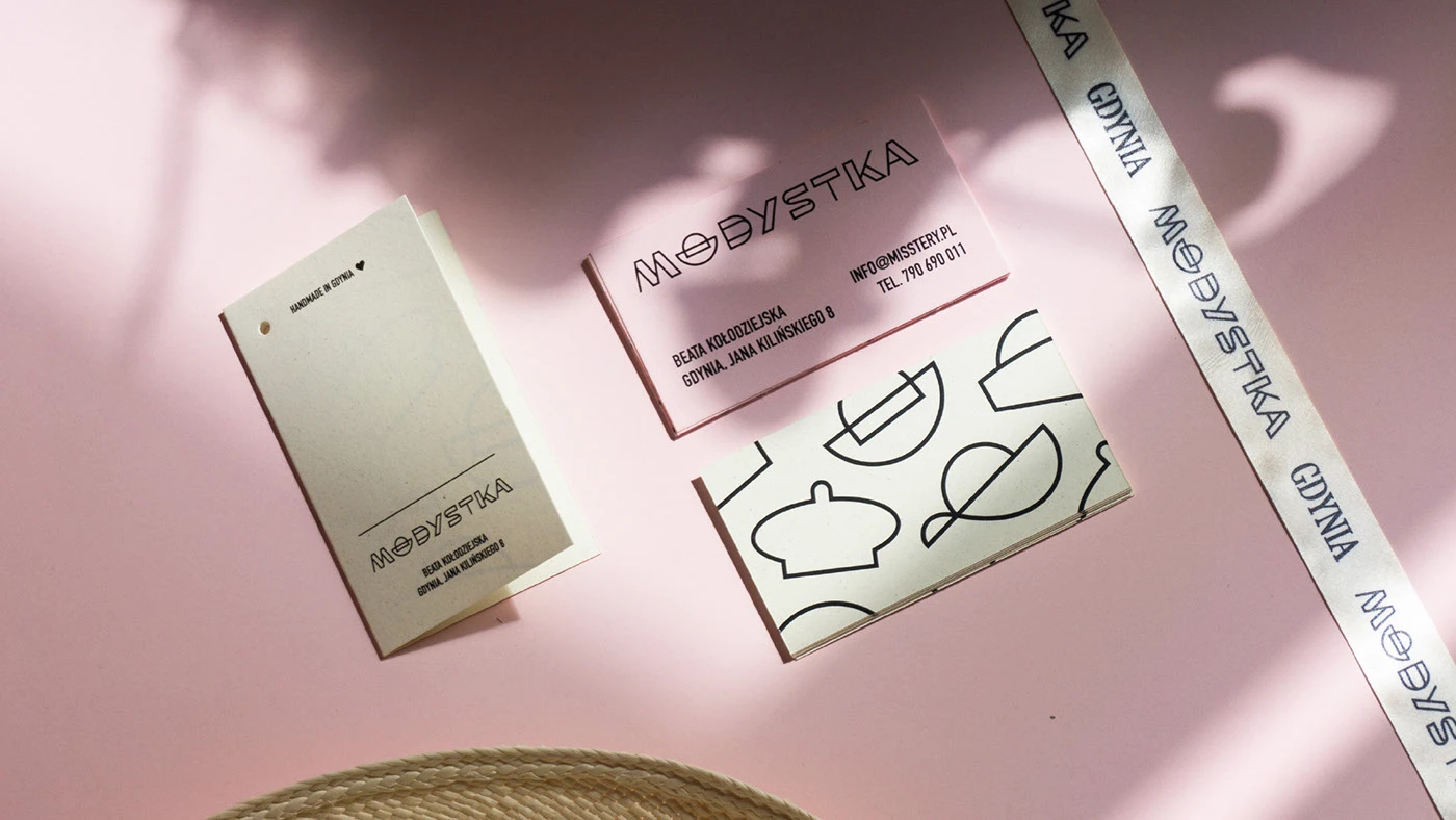 Modystka Storefront Redesign branding packaging box and hat tags