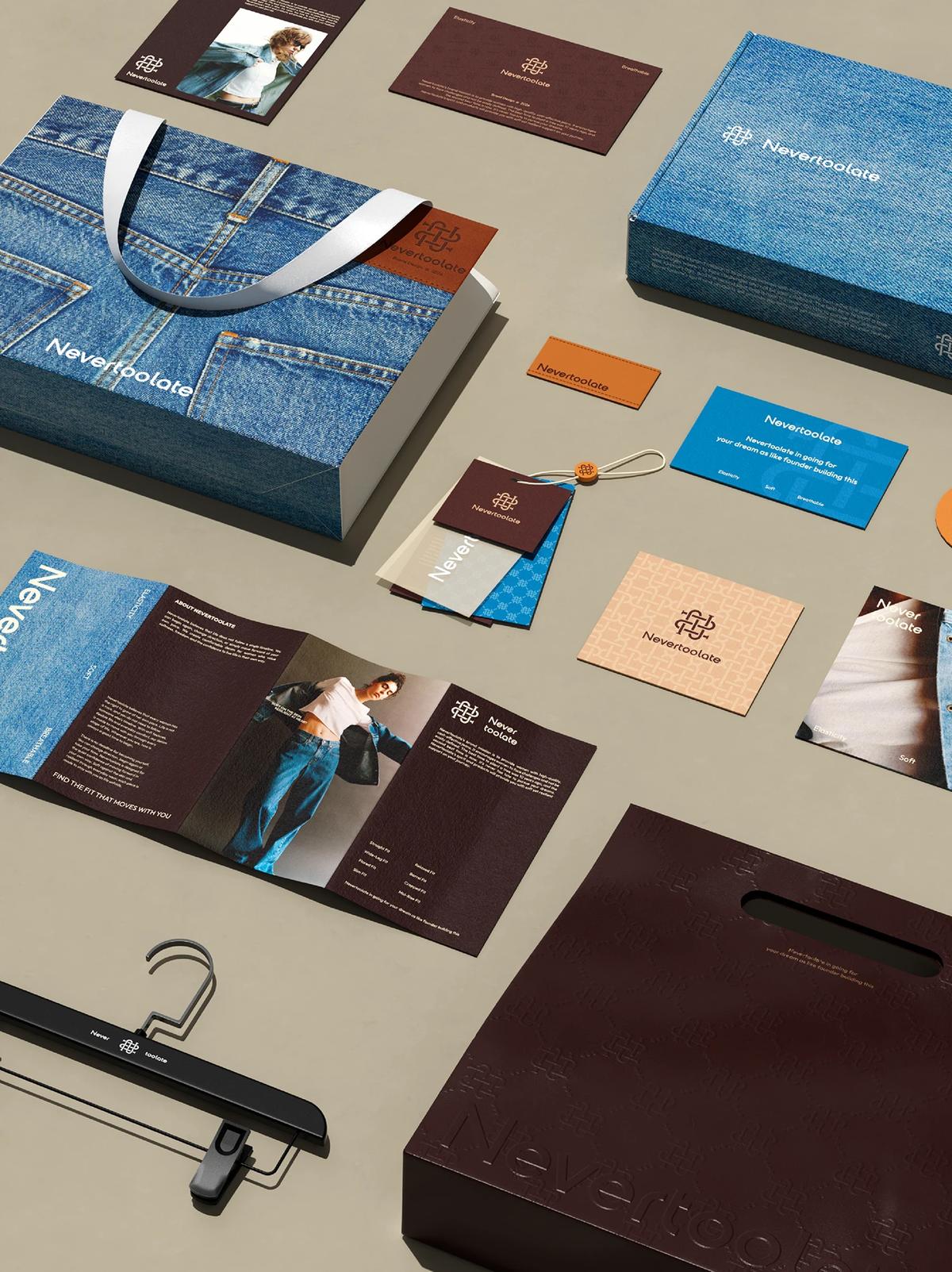 NevertoolateApparel packaging graphics design layout branding
