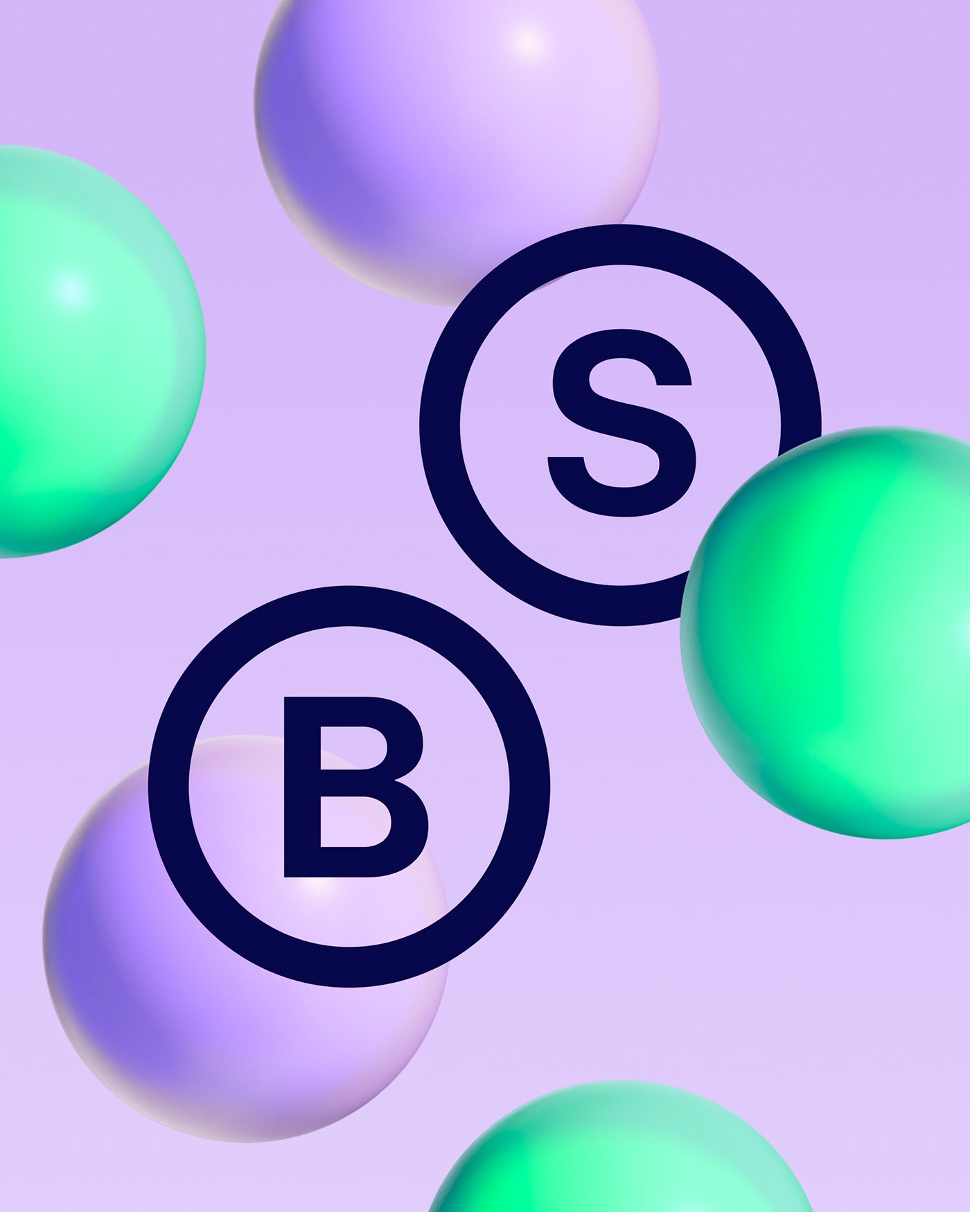 Saddington Baynes 3D visual identity translucent glass sphere cluster