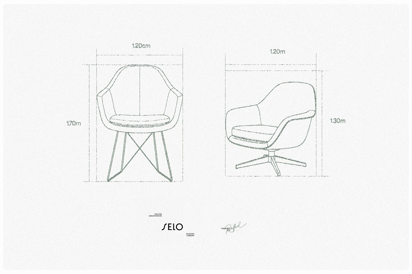 SELO furniture brand identity architectural metric dimension blueprint sketches
