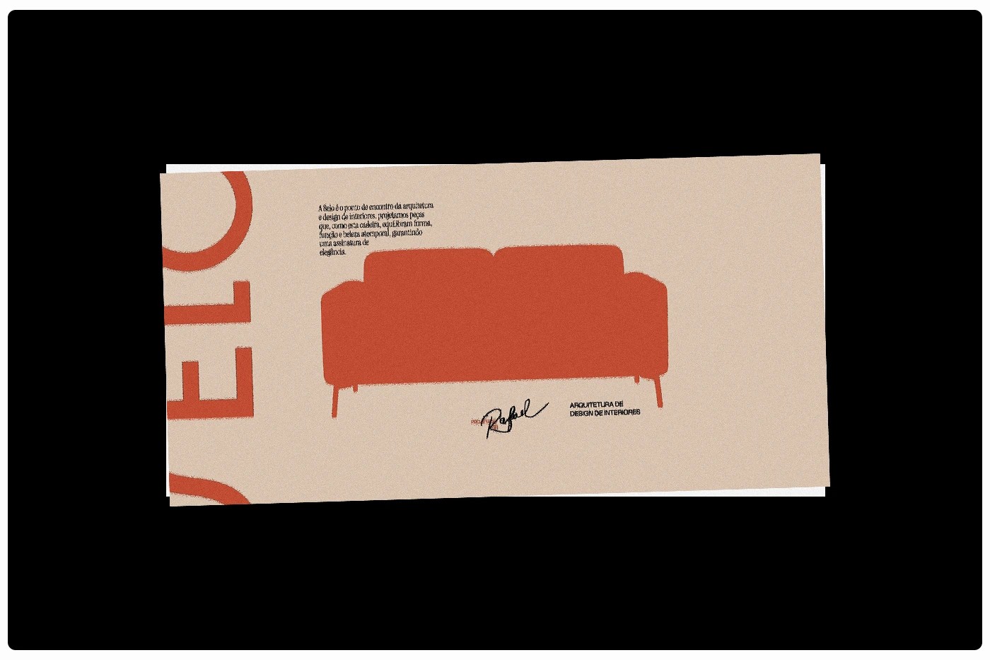 SELO furniture brand identity terracotta sofa silhouette print card