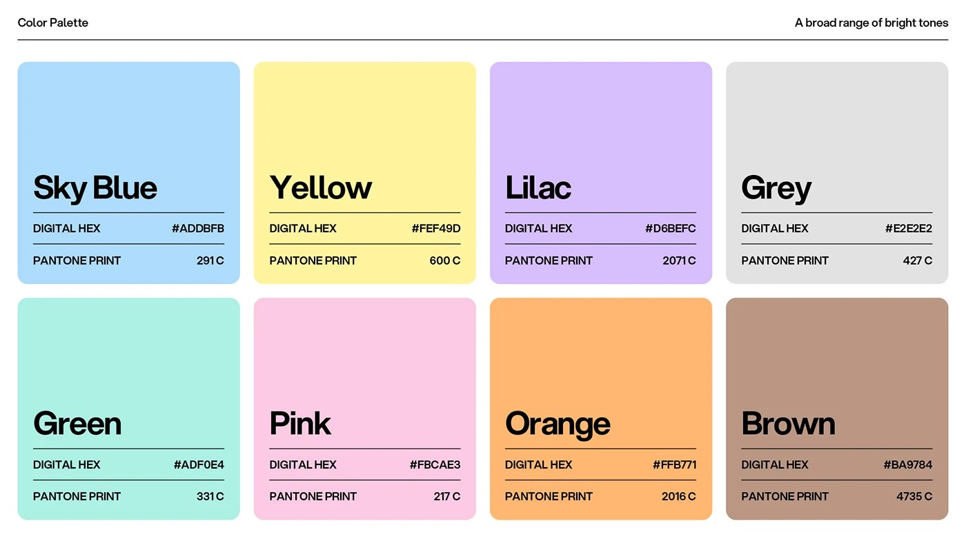 Skin First color palette board with hex and Pantone values