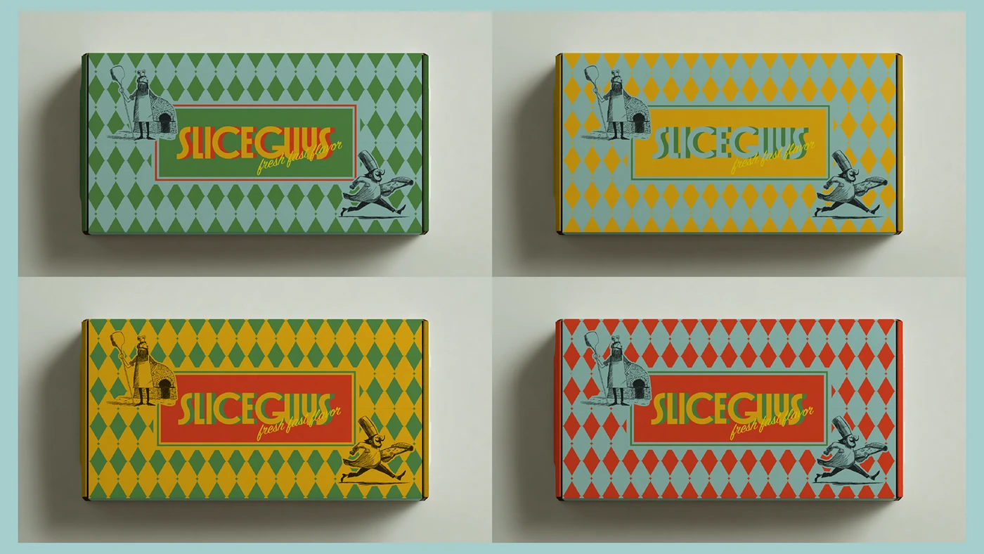 Slice Guys pizzeria branding packaging graphics layout