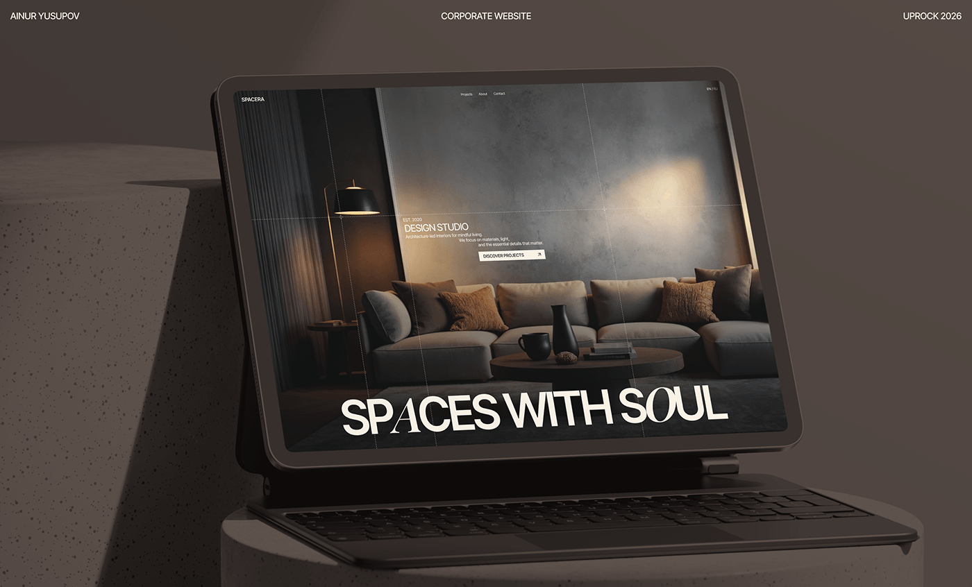 SPACERA branding hero layout mockup